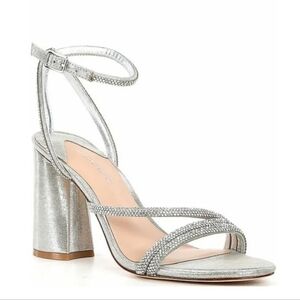 Antonio Melani Heeled Sandals 9.5 Silver Leather Kameron Strappy Dressy New $120